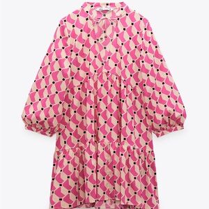 Zara mini dress pink and white geometric size M